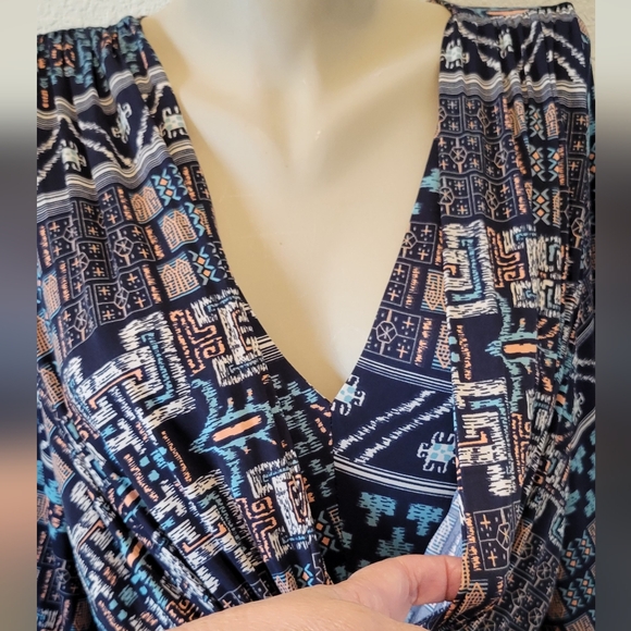 Misa Teget Twist Knot Navy Geometric Print Bodycon Mini Dress Sz S - Picture 5 of 10